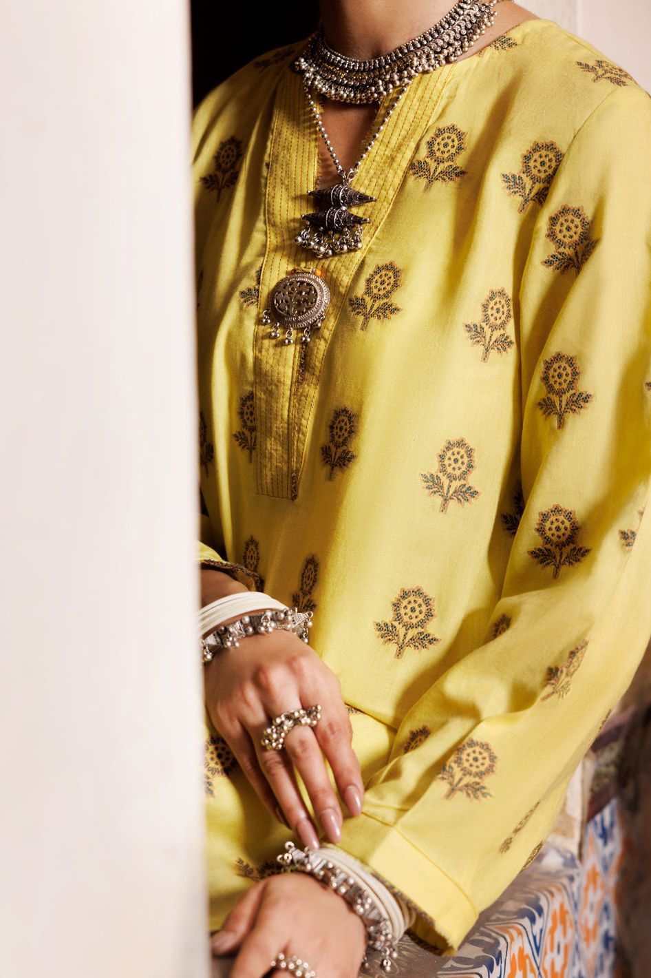 Yarn Dyed Yellow Kurti - Almirah