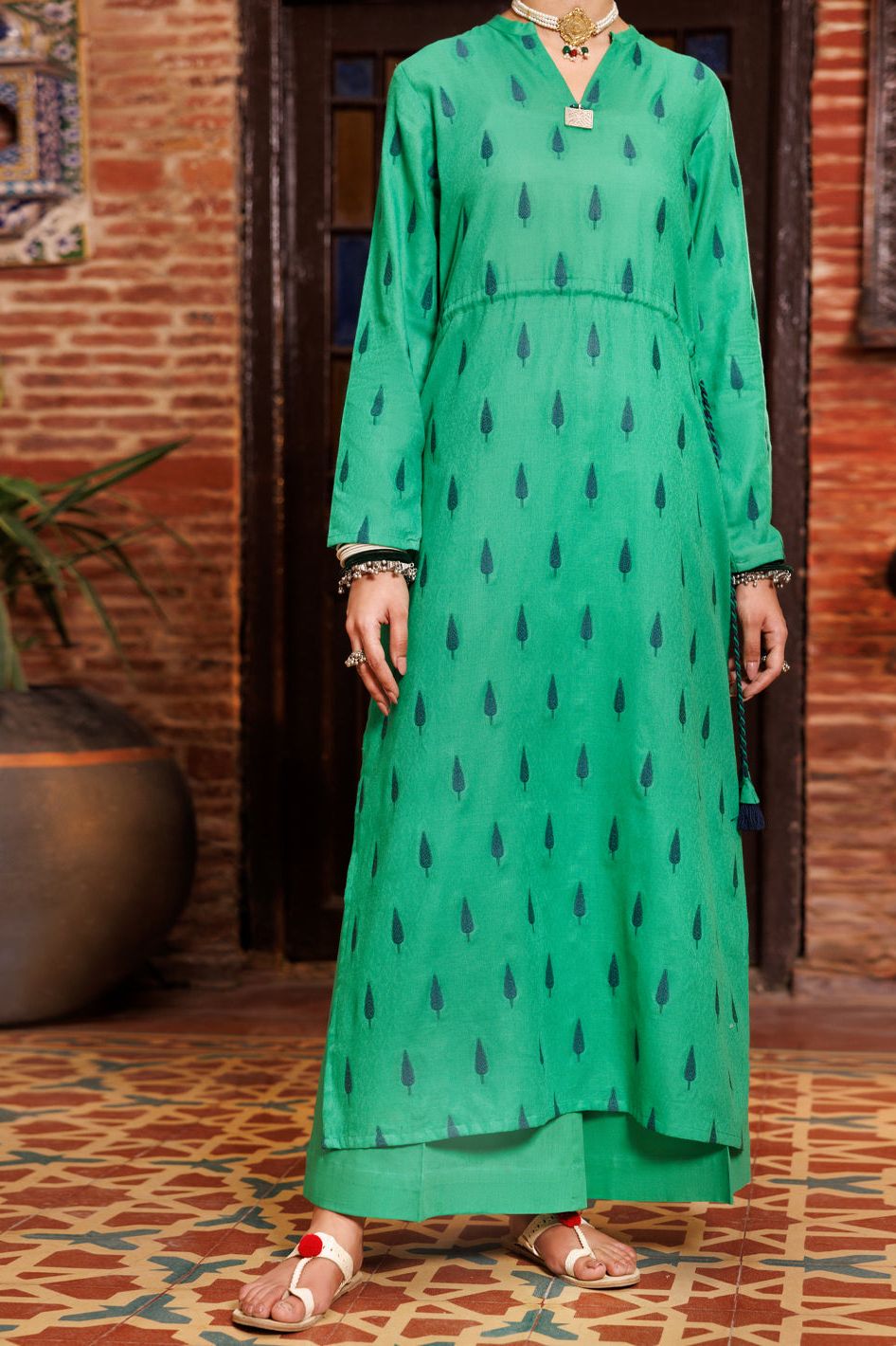 Yarn Dyed Green Kurti - Almirah