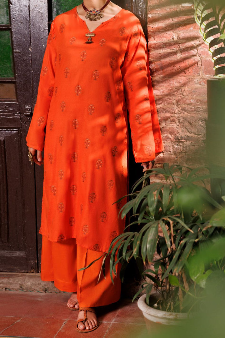 Yarn Dyed Orange Kurti - Almirah