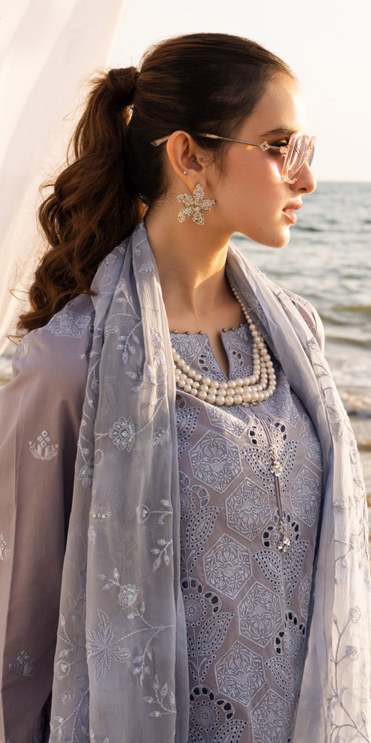 Chikankari Lawn Purple Stitched Suit - Nureh