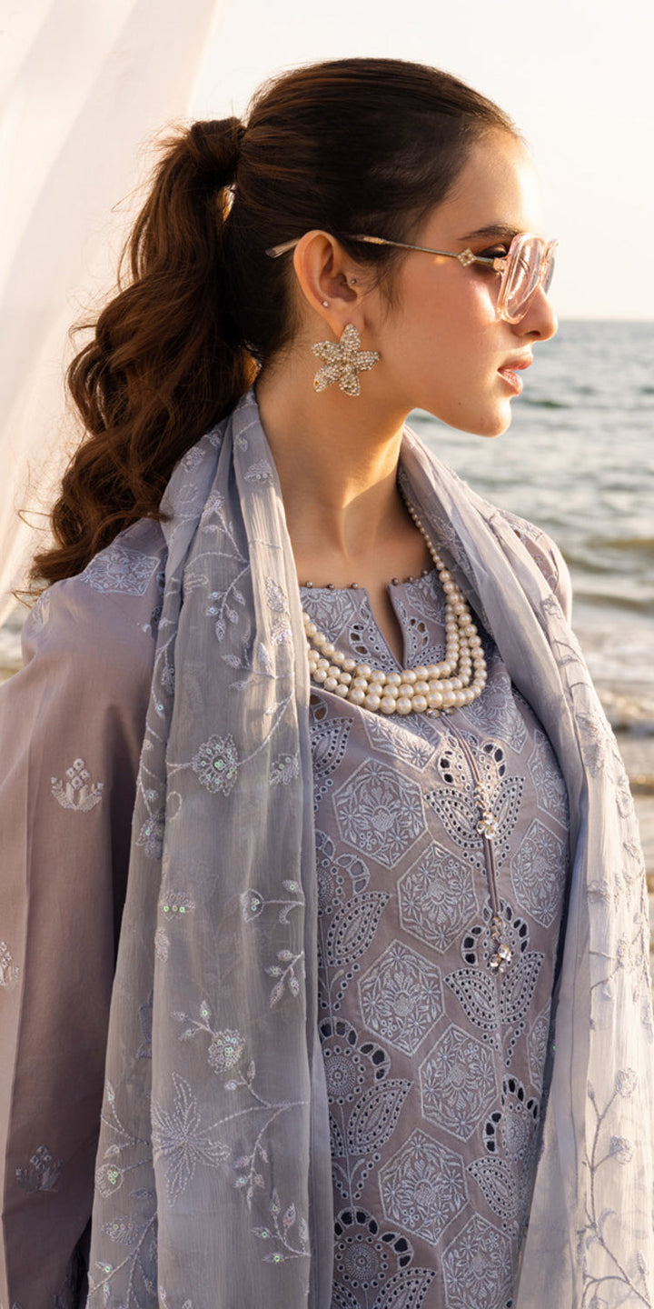 Chikankari Lawn Purple Stitched Suit - Nureh