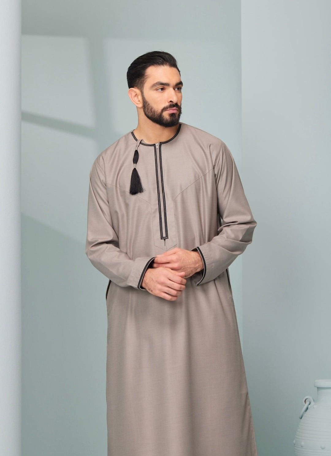 Omaar Beige and Black Premium Jubba - Jiah
