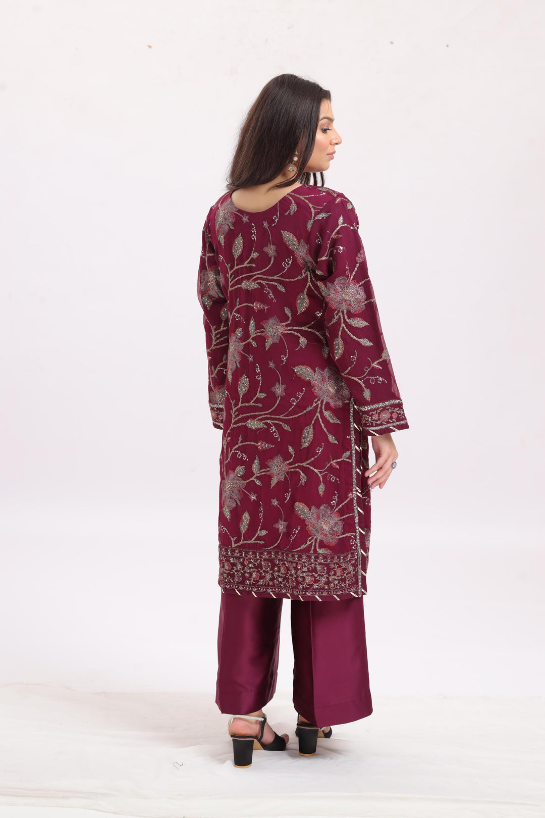 Chiffon Magenta Stitched Suit - Asim Jofa