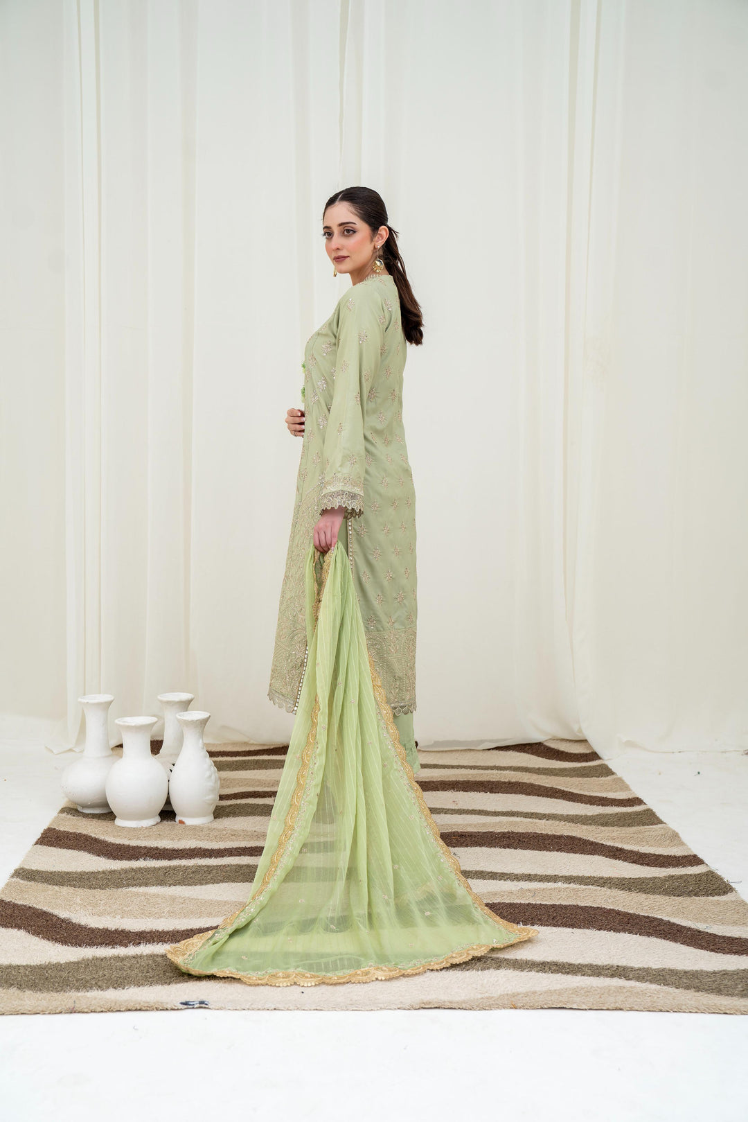 Embroidered Boski Silk Pista Stitched Suit - Asim Jofa