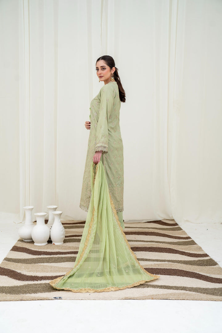 Embroidered Boski Silk Pista Stitched Suit - Asim Jofa