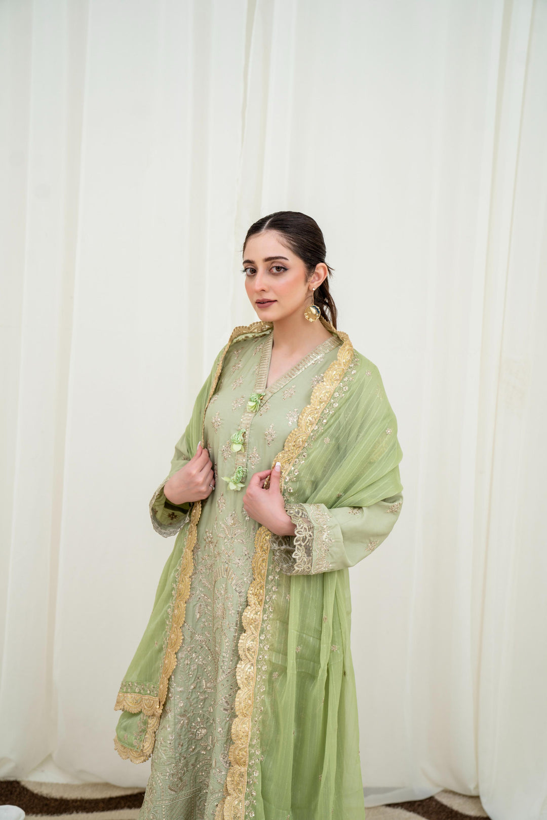Embroidered Boski Silk Pista Stitched Suit - Asim Jofa
