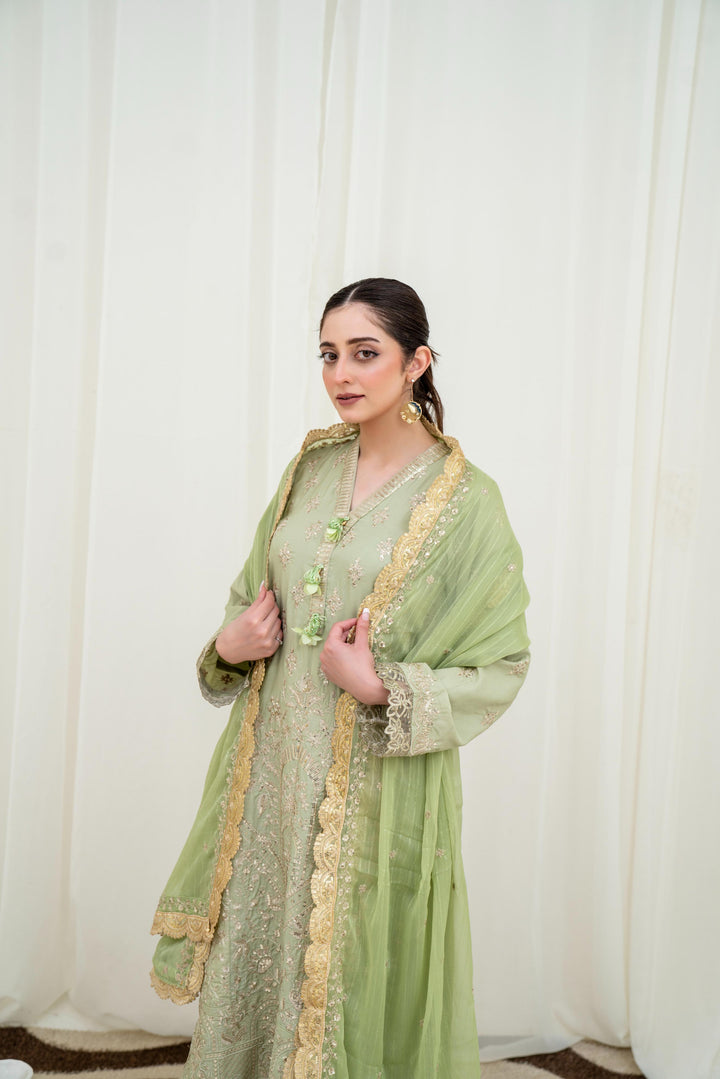 Embroidered Boski Silk Pista Stitched Suit - Asim Jofa
