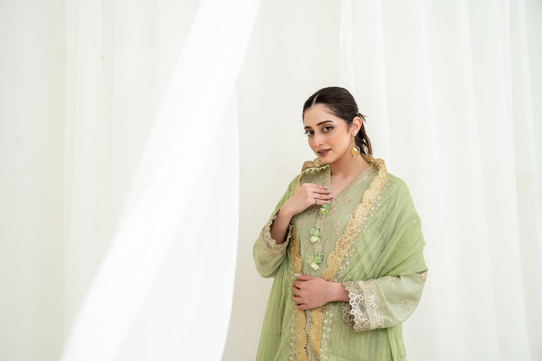 Embroidered Boski Silk Pista Stitched Suit - Asim Jofa