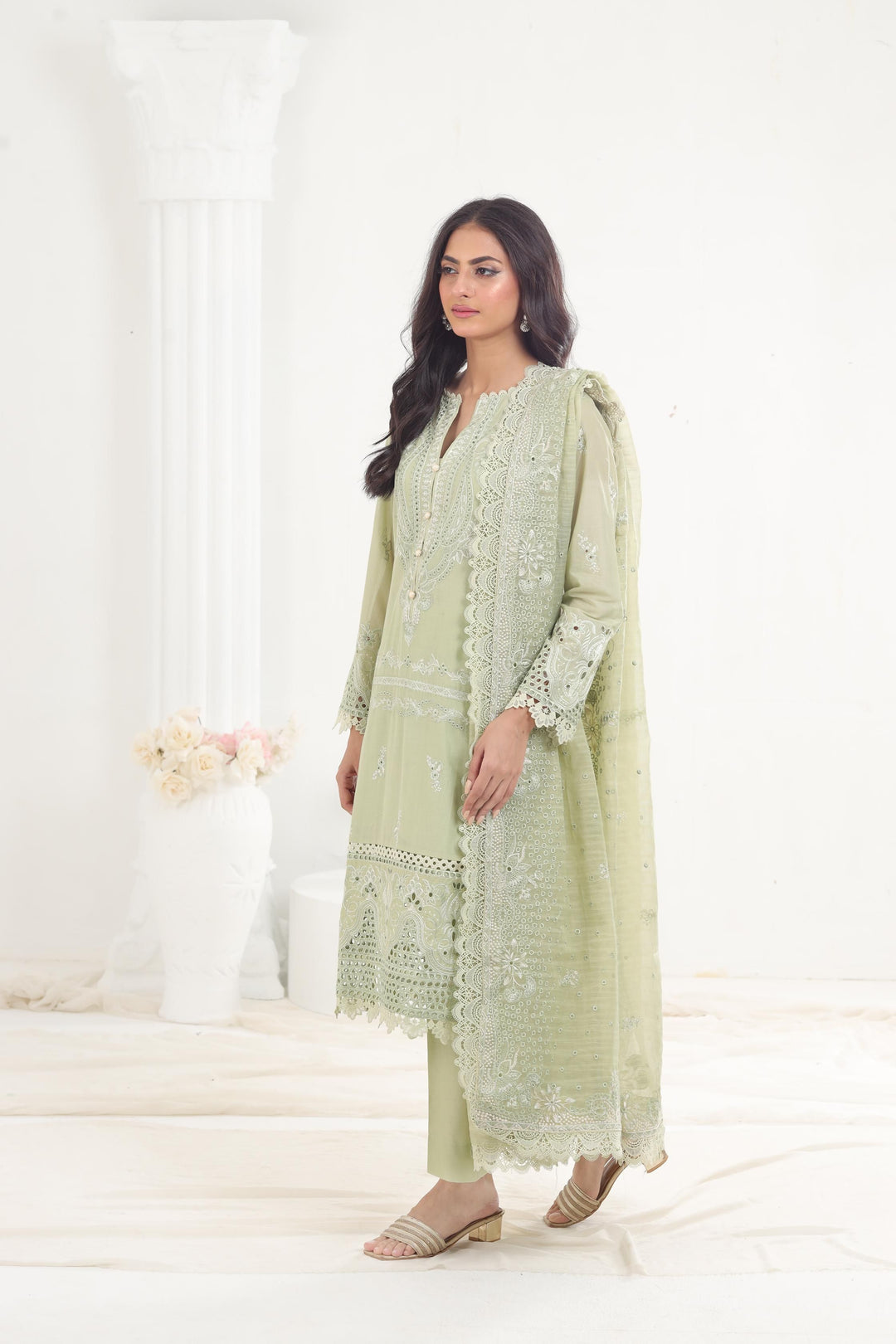 Celadon - Afrozeh Chikankari Lawn Stitched