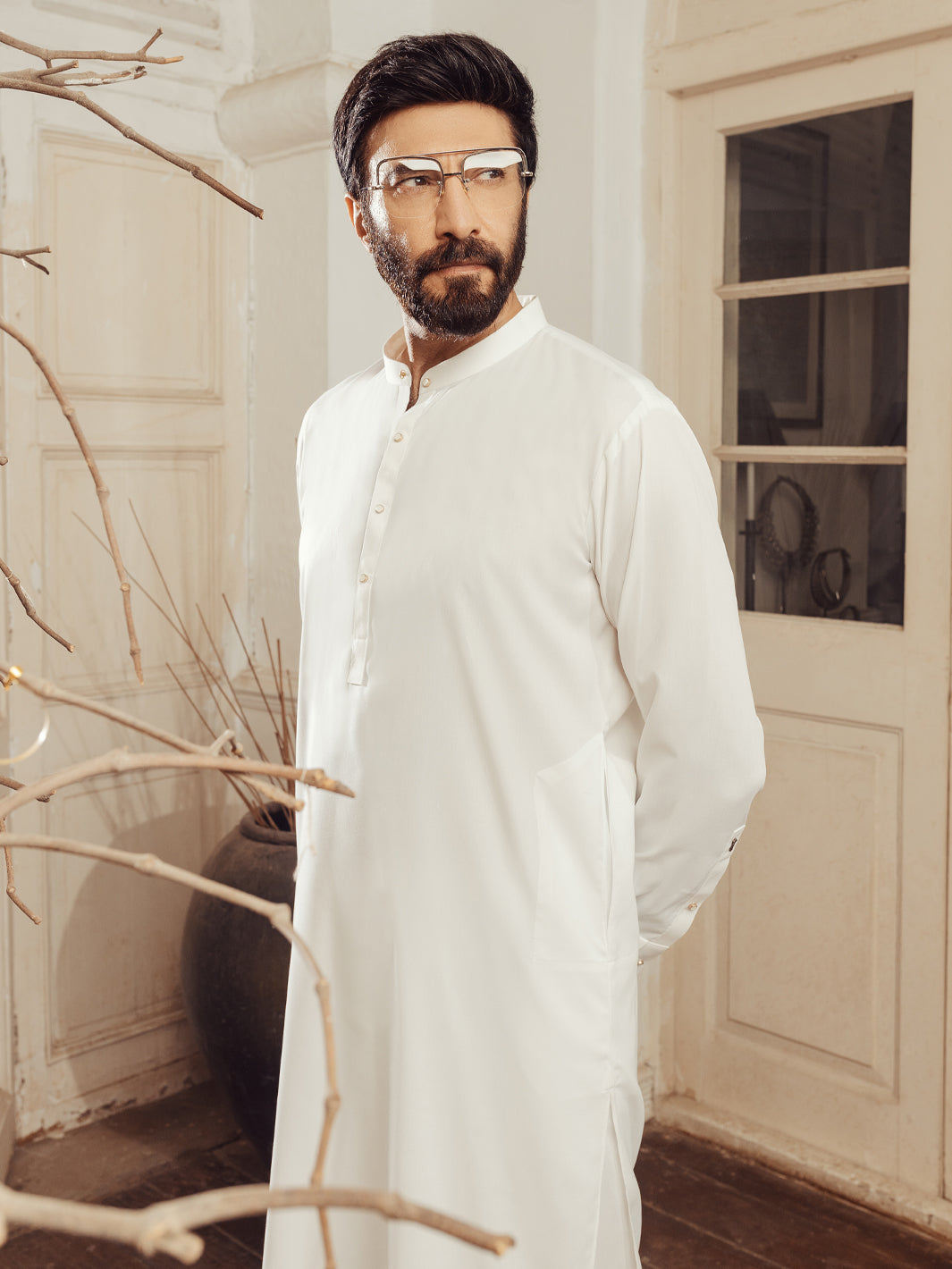 Blended White Shalwar Kameez - Almirah