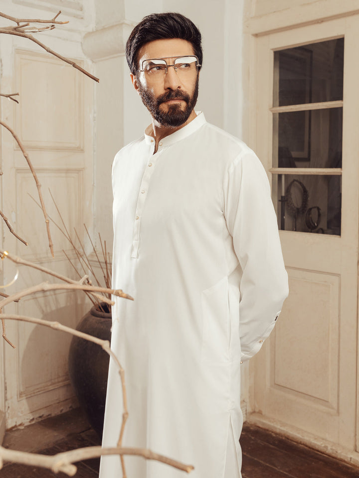 Blended White Shalwar Kameez - J. Junaid Jamshed