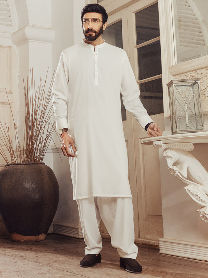 Blended White Shalwar Kameez - J. Junaid Jamshed