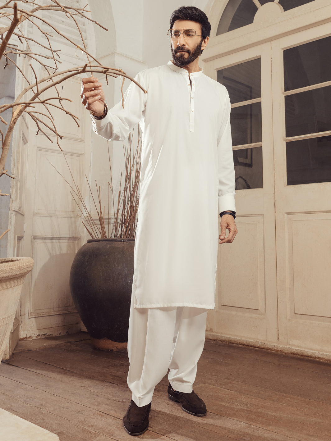 Blended White Shalwar Kameez - J. Junaid Jamshed