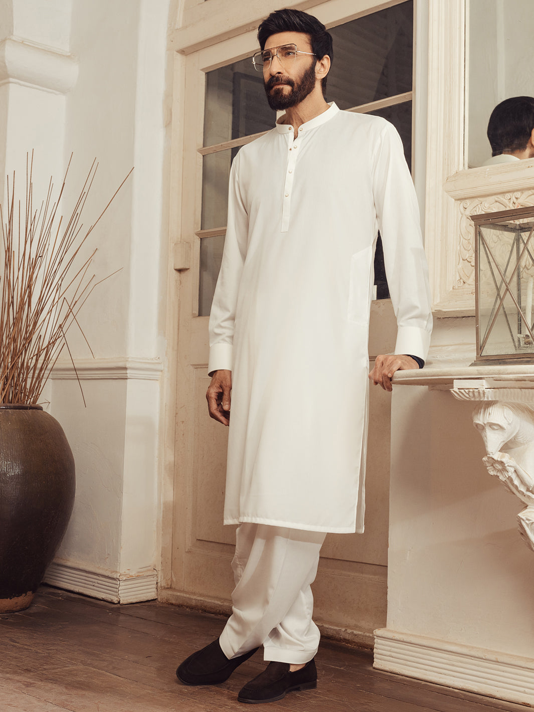 Blended White Shalwar Kameez - Almirah