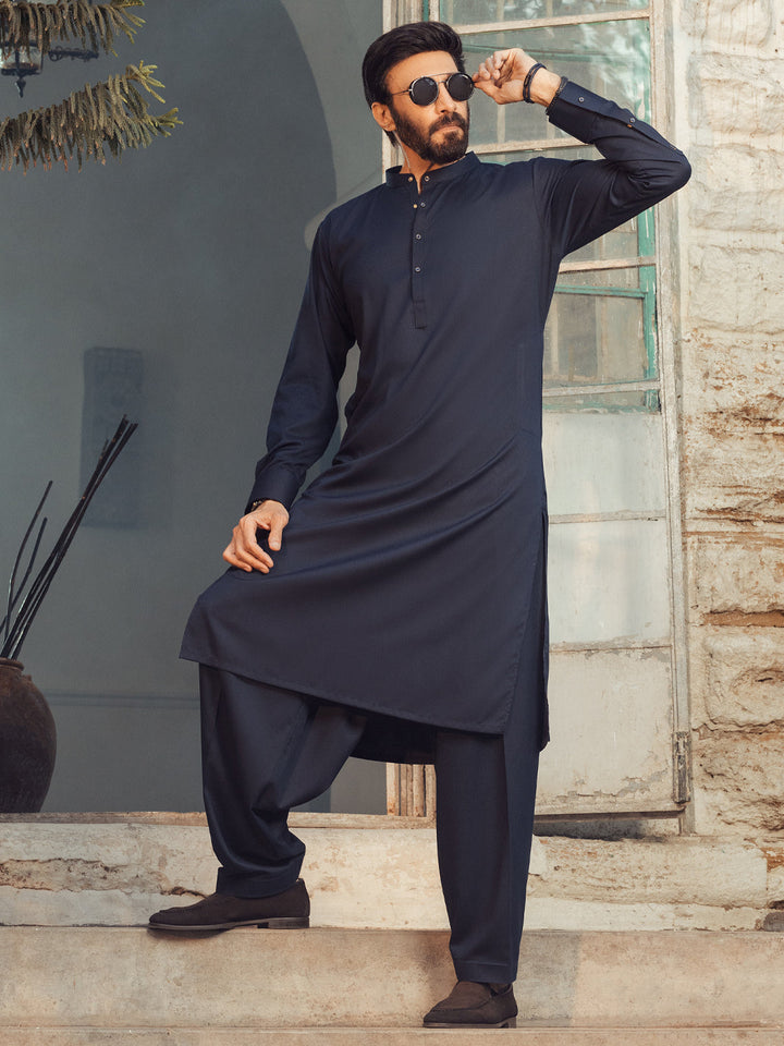Blended Midnight Blue Kurta Trouser - Almirah