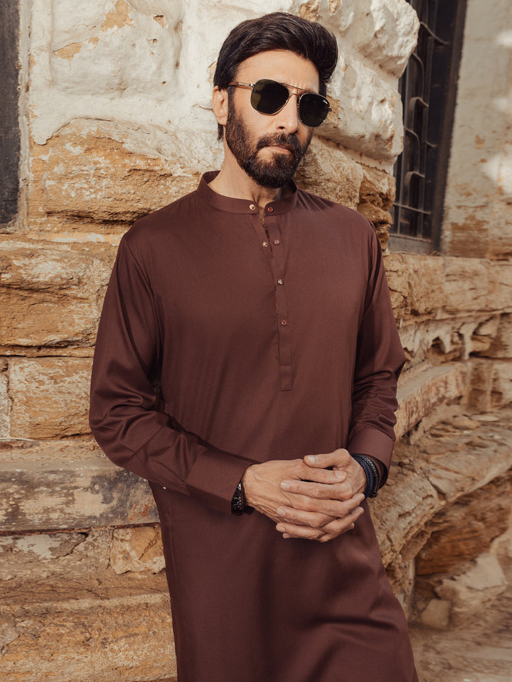 Blended Maroon Kurta Trouser - Almirah