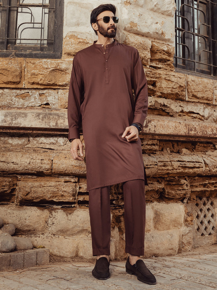 Blended Maroon Kurta Trouser - Almirah