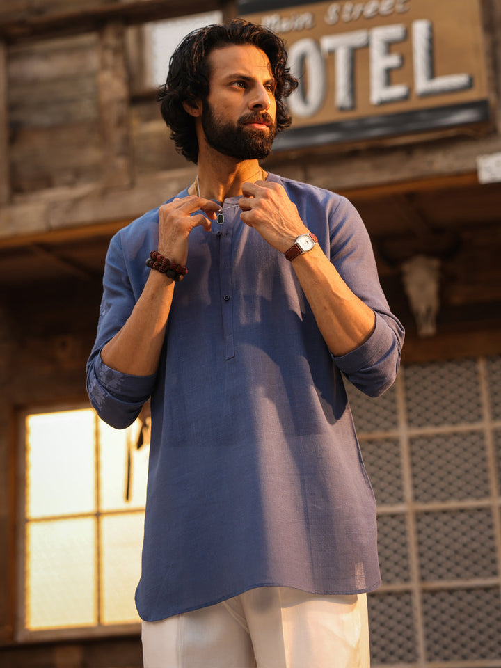 Cotton Dark Blue Kurta - Almirah