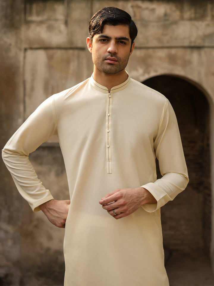 Polyester Cream Kurta - Almirah