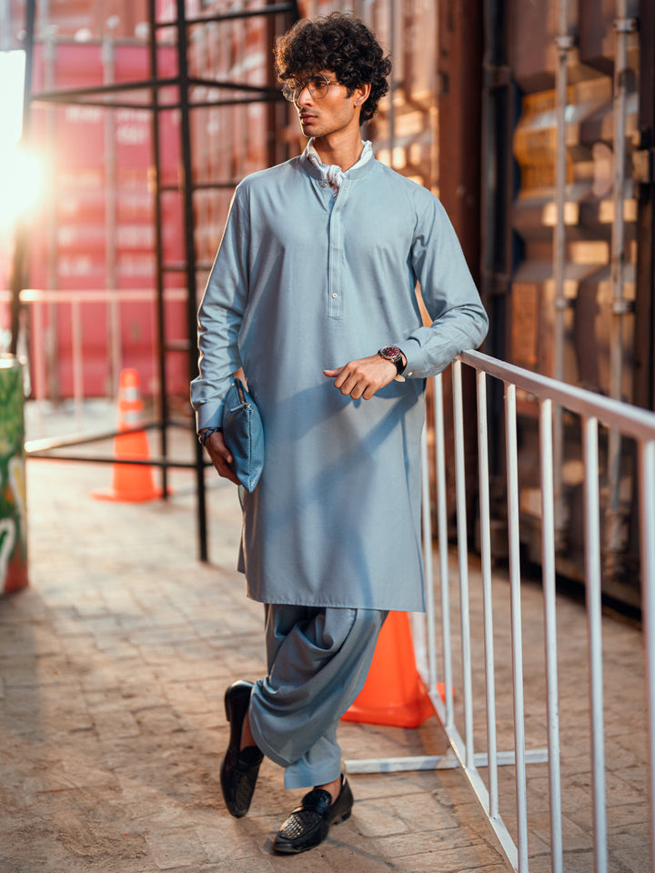 Blended Light Blue Shalwar Kameez- Almirah