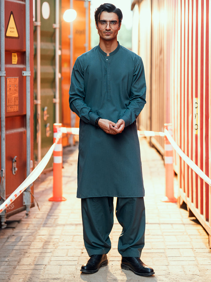 Blended Teal Shalwar Kameez - Almirah