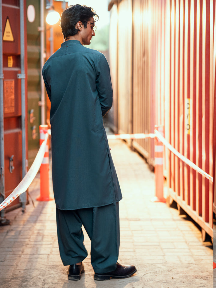Blended Teal Shalwar Kameez - Almirah