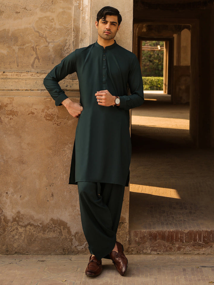 Blended Green Shalwar Kameez - Almirah