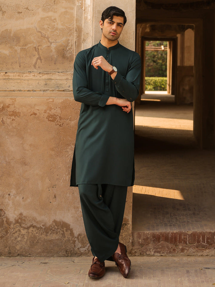 Blended Green Shalwar Kameez - Almirah