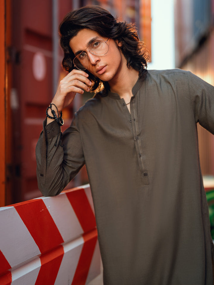 Blended Olive Green Shalwar Kameez- Almirah
