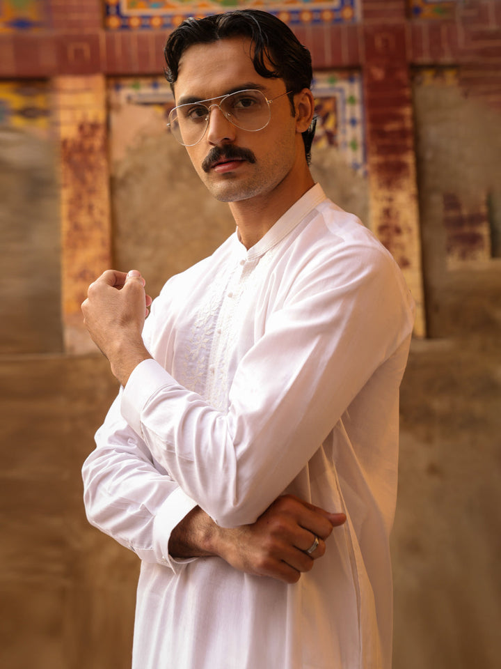 Blended White Shalwar Kameez - Almirah