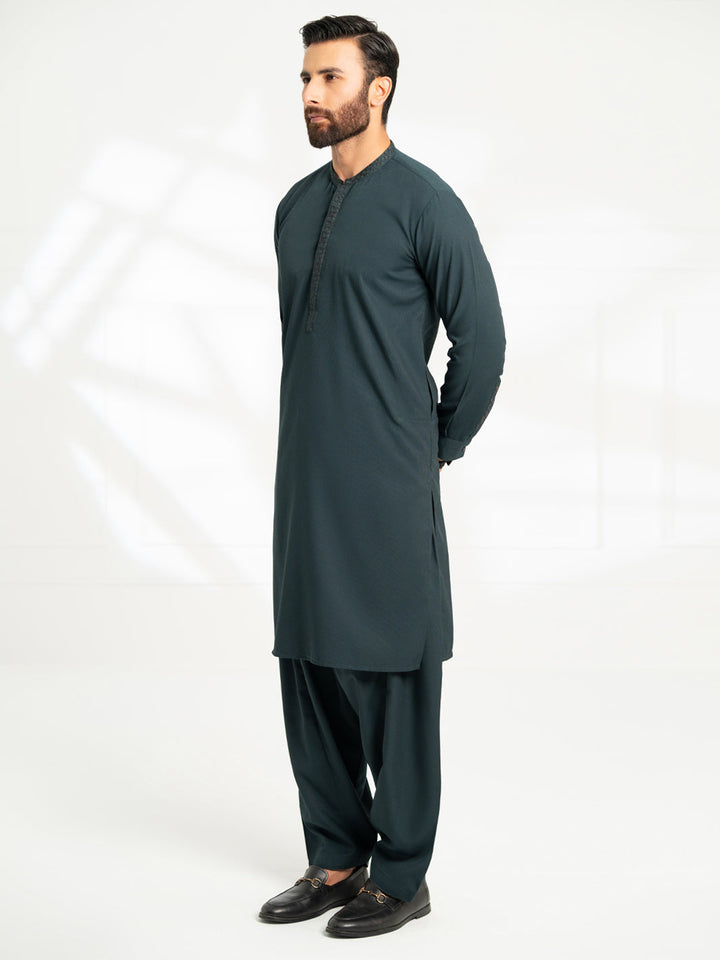 Polyester Dark Green Shalwar Kameez - Almirah