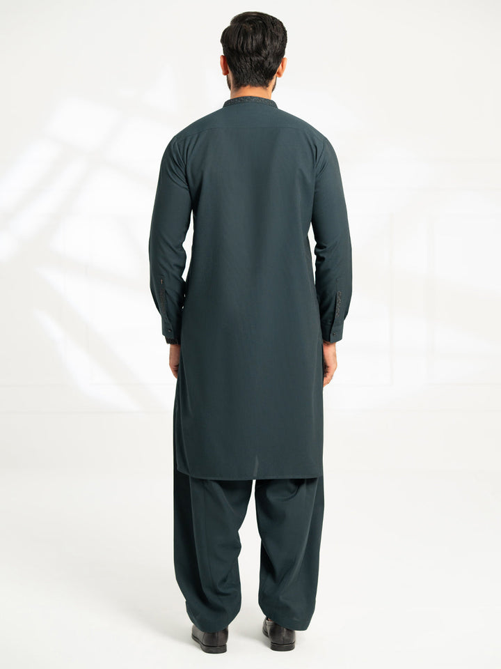 Polyester Dark Green Shalwar Kameez - Almirah