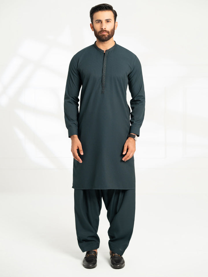 Polyester Dark Green Shalwar Kameez - Almirah