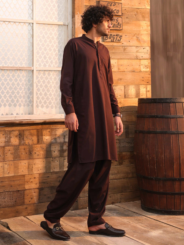 Blended Dark Maroon Shalwar Kameez - Almirah