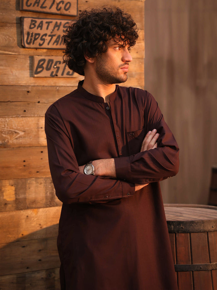 Blended Dark Maroon Shalwar Kameez - Almirah