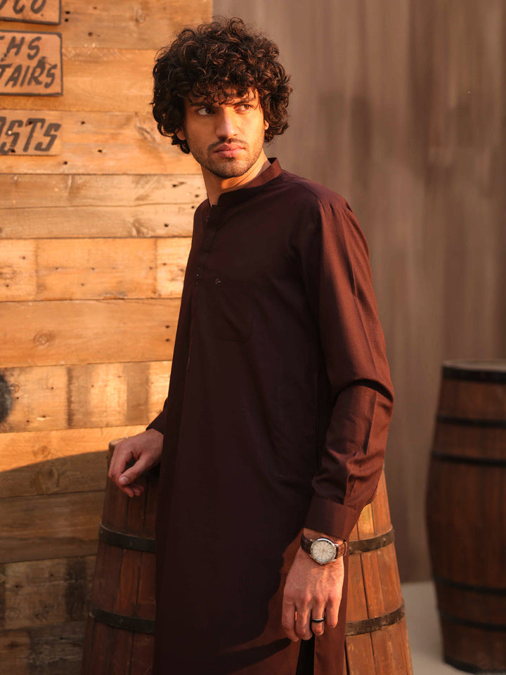 Blended Dark Maroon Shalwar Kameez - Almirah