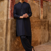 Polyester Navy Blue Shalwar Kameez - Almirah