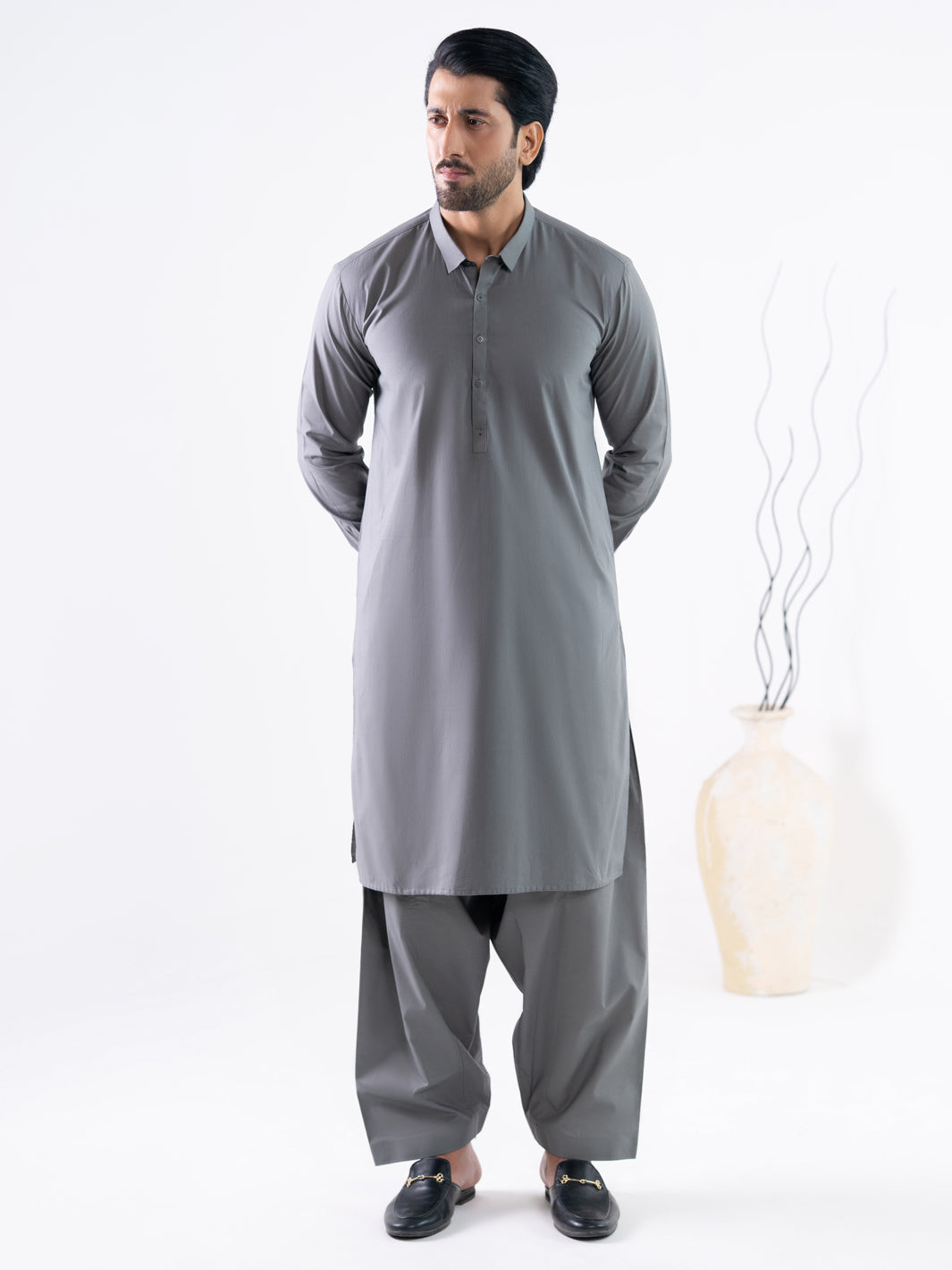 Cotton Grey Shalwar Kameez - J. Junaid Jamshed