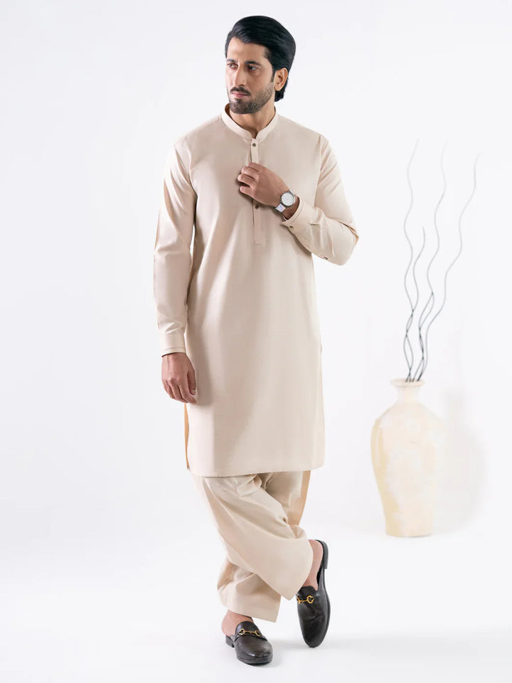 Cotton Beige Kurta Trouser - J. Junaid Jamshed