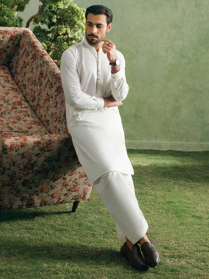 Cotton Off White Shalwar Kameez - Almirah