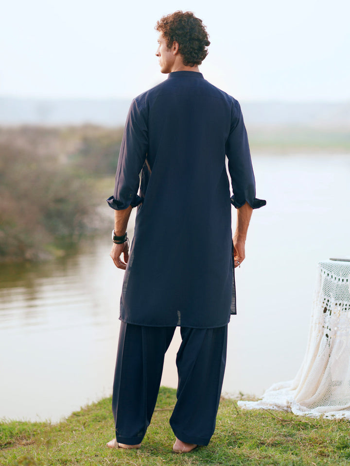 Blended Navy Blue Shalwar Kameez - Almirah