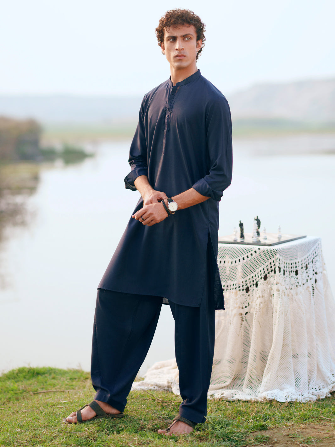 Blended Navy Blue Shalwar Kameez - Almirah