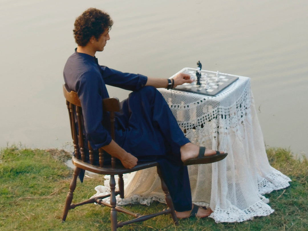 Blended Navy Blue Shalwar Kameez - Almirah