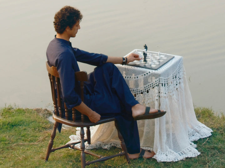 Blended Navy Blue Shalwar Kameez - Almirah
