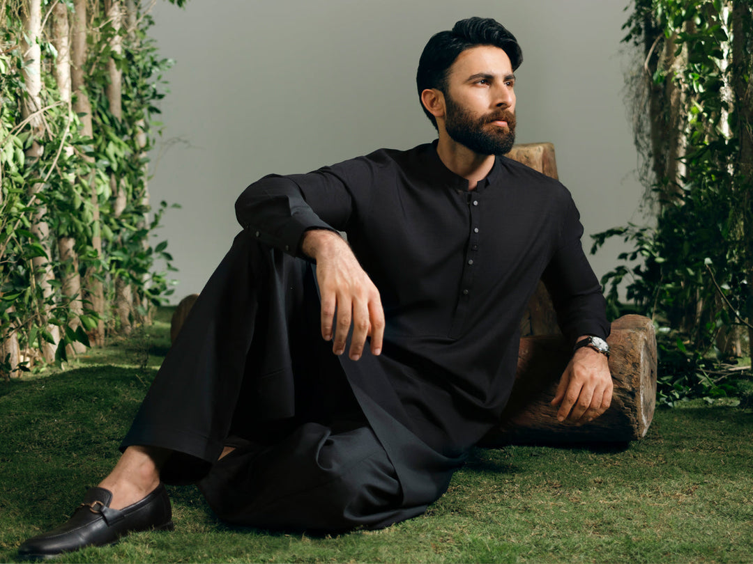 Blended Black Shalwar Kameez - Almirah