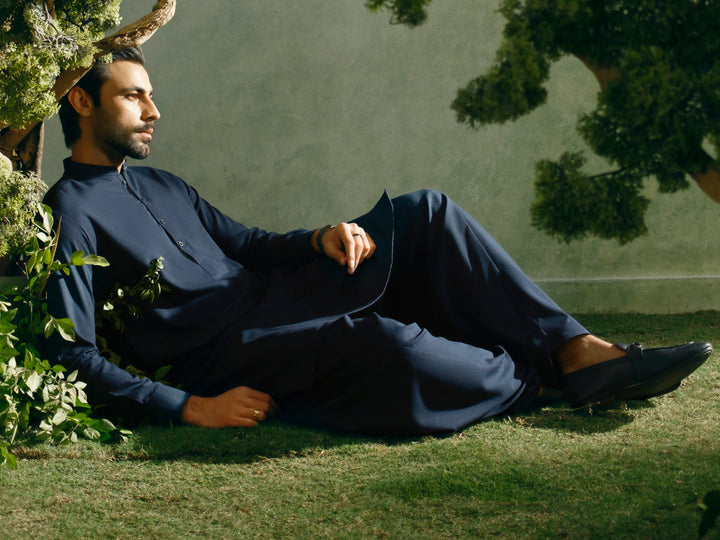 Blended Navy Blue Shalwar Kameez - Almirah