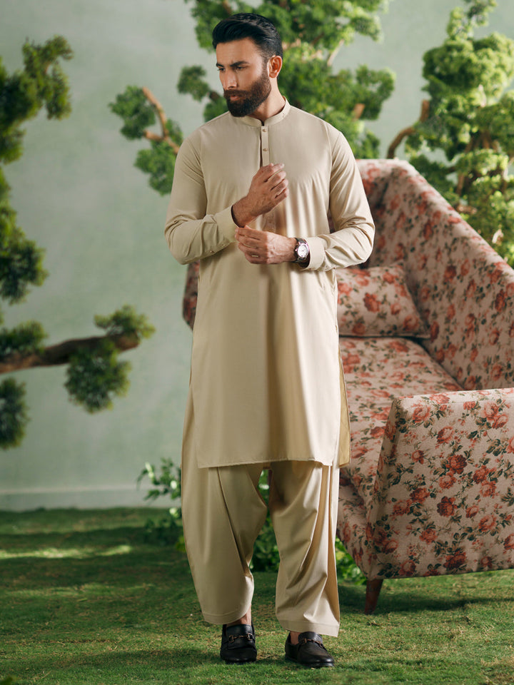 Blended Beige Shalwar Kameez - Almirah