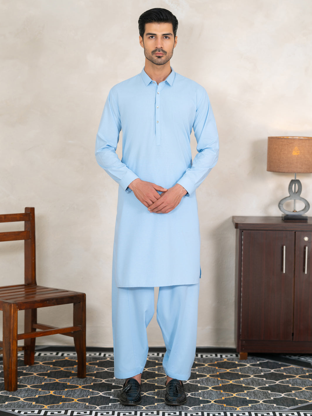 Blended Light Blue Shalwar Kameez - Almirah