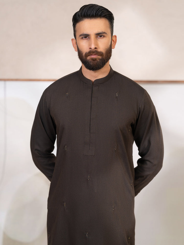 Blended Dark Brown Shalwar Kameez - Almirah