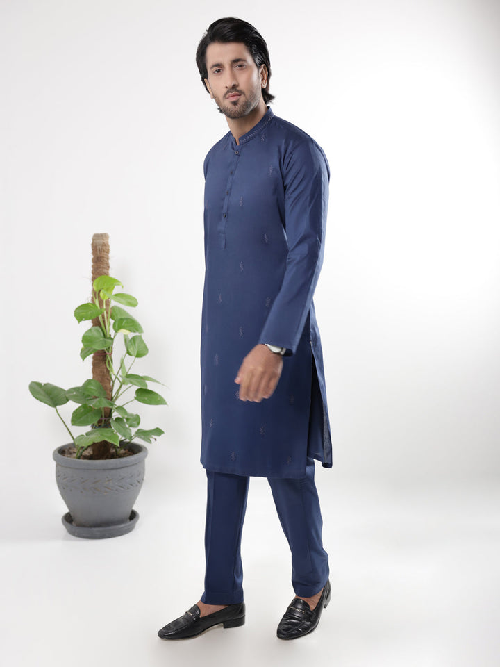 Blended Blue Kurta Trouser - Almirah